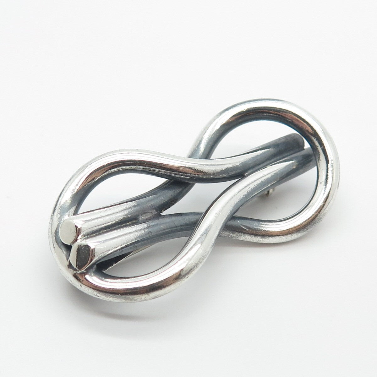 925 Sterling Silver Vintage Mexico Modernist Loop Pin Brooch