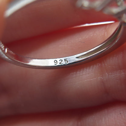 925 Sterling Silver Real Oval-Cut Green Amethyst & C Z Ring Size 6.25