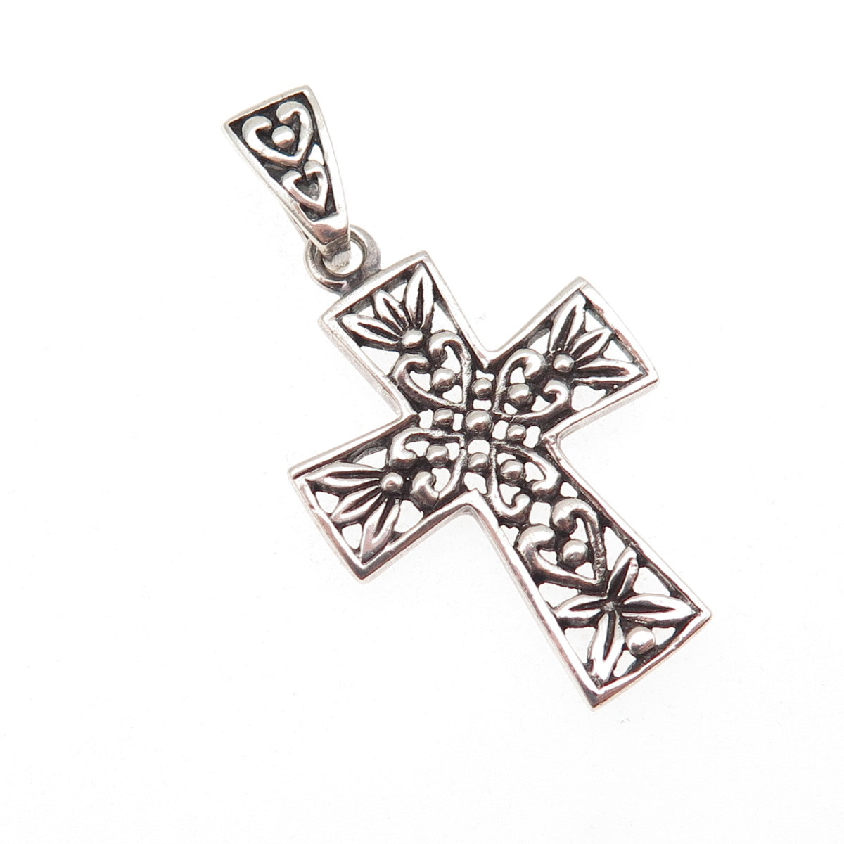 Charles Winston 925 Sterling Silver Vintage Heart Floral Cross Charm Pendant