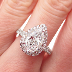 DSMK 925 Sterling Silver Pear & Round-Cut C Z Engagement Ring Size 7