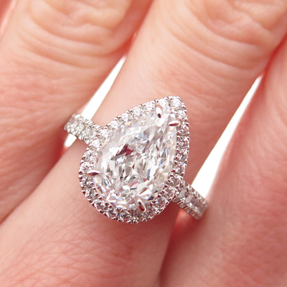 DSMK 925 Sterling Silver Pear & Round-Cut C Z Engagement Ring Size 7