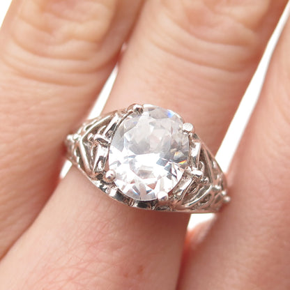 925 Sterling Silver Oval-Cut C Z Heart Promise Ring Size 8
