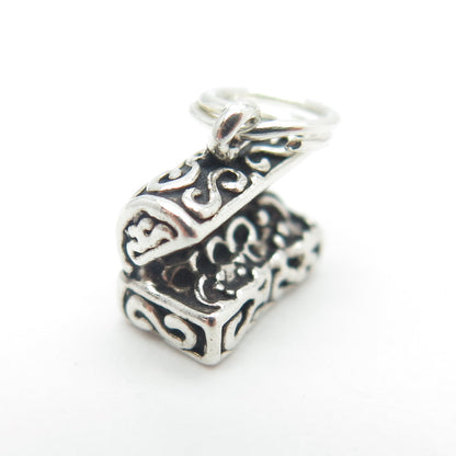 SUNWEST 925 Sterling Silver Vintage Treasure Chest Minimalist Charm Pendant