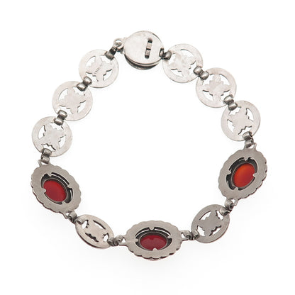 925 Sterling Antique Real Carnelian & Marcasite Bracelet 7.5" (missing 2 stones)