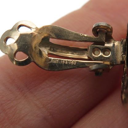 WINARD 1/20 12K Gold Filled Vintage Real Jade Filigree Clip On Earrings