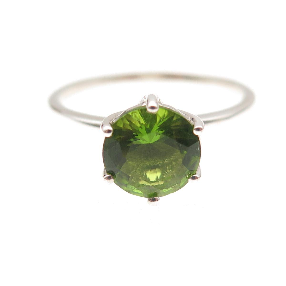 Dazzlers 925 Sterling Silver Real Round-Cut Peridot Ring Size 9