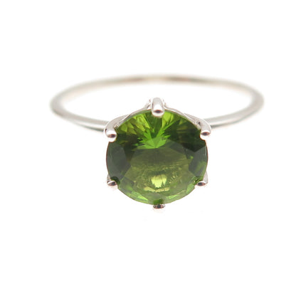 Dazzlers 925 Sterling Silver Real Round-Cut Peridot Ring Size 9