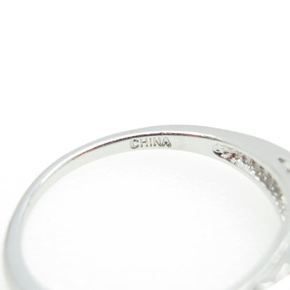 925 Sterling Silver Round & Tapered Baguette-Cut C Z Engagement Ring Size 8