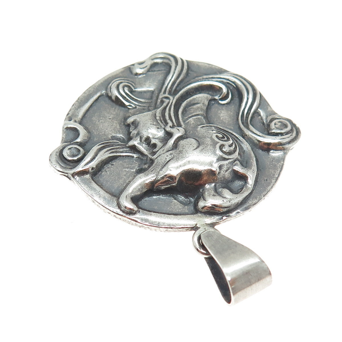 925 Sterling Silver Vintage Woman Warrior Oxidized Pendant