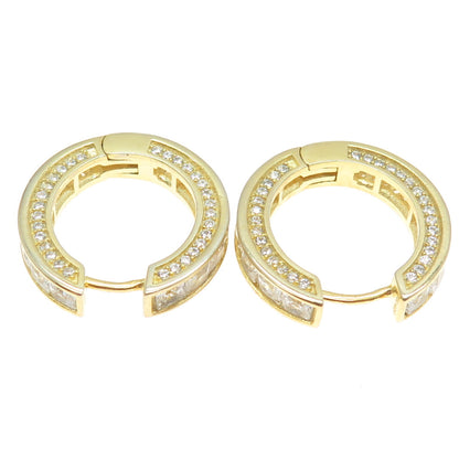 925 Sterling Silver Gold Plated Princess-Cut C Z Hoop Earrings