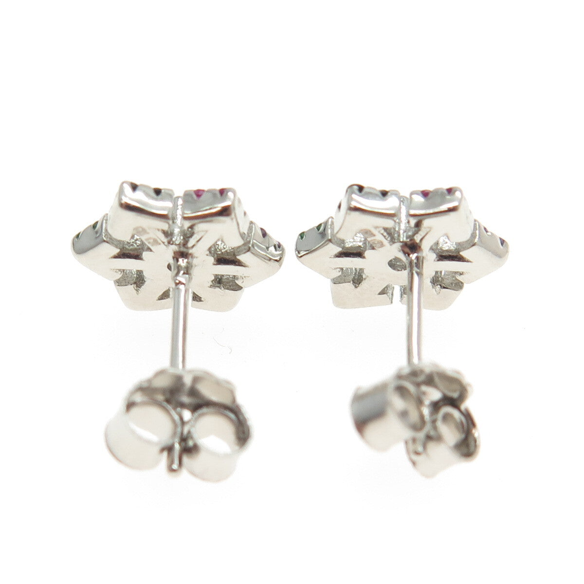 925 Sterling Silver Round-Cut Multi-Color C Z Snowflake Stud Earrings