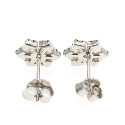 925 Sterling Silver Round-Cut Multi-Color C Z Snowflake Stud Earrings