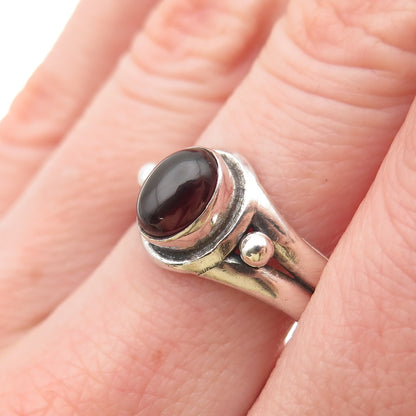 925 Sterling Silver Vintage Real Red Garnet Modernist Oxidized Ring Size 9