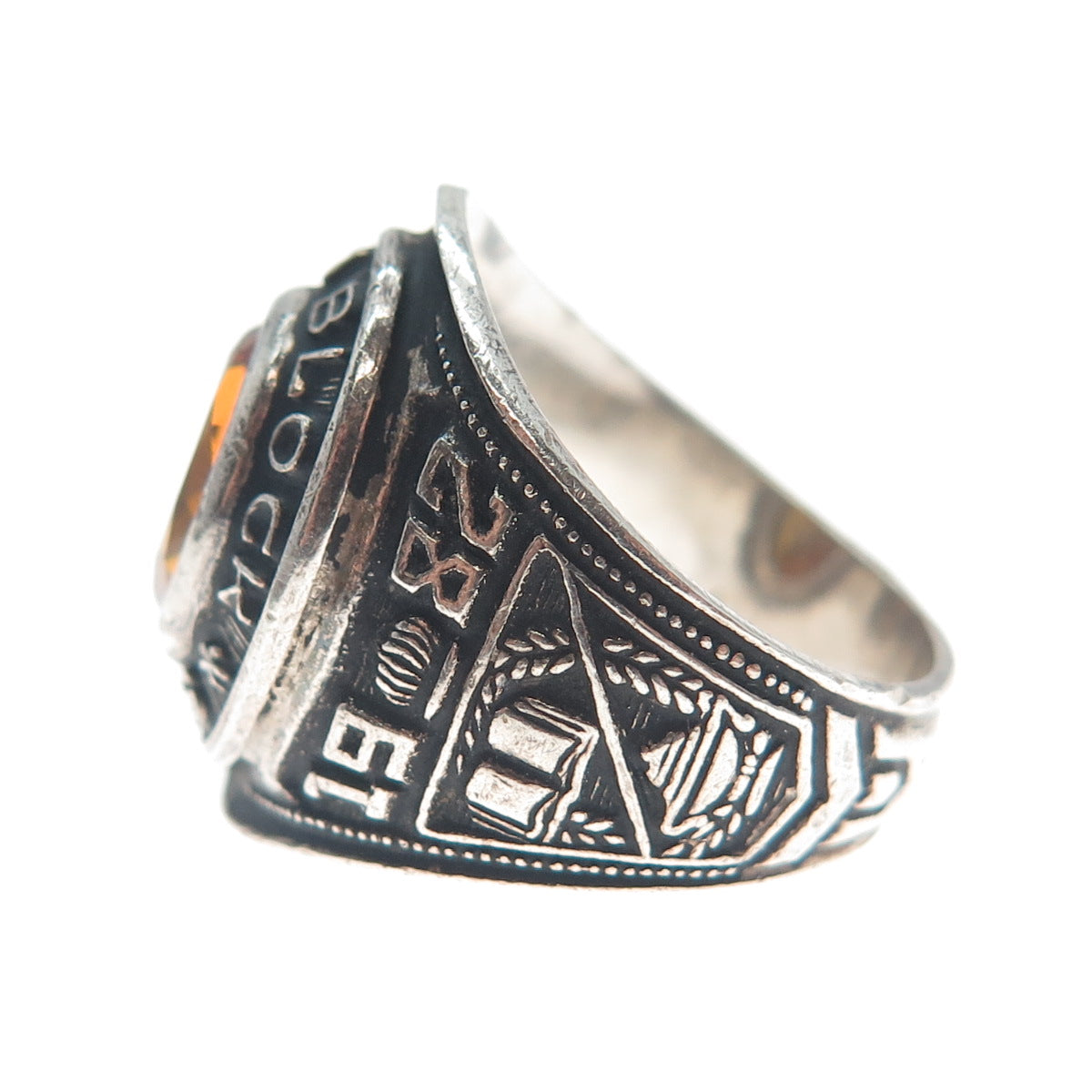 REED & CO Sterling Vintage 1982 Yellow Topaz Adrien Block School Ring Size 6.5