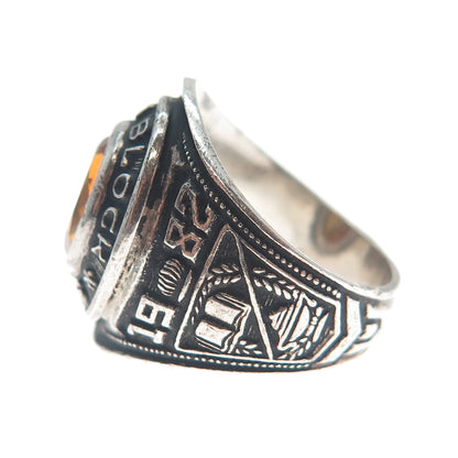 REED & CO Sterling Vintage 1982 Yellow Topaz Adrien Block School Ring Size 6.5