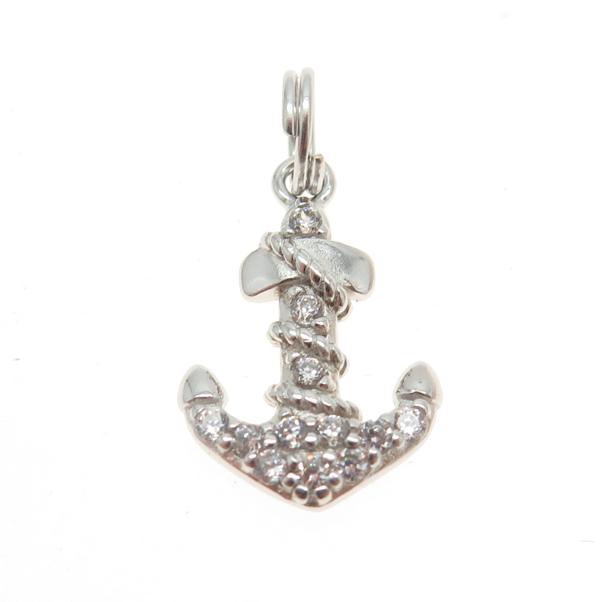 925 Sterling Silver Round-Cut C Z Anchor Minimalist Charm Pendant