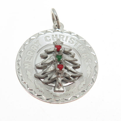 925 Sterling Silver Antique Art Deco Multi-Glass Merry Christmas Tree Pendant