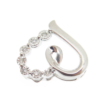 925 Sterling Silver Real Round-Cut Diamond Heart Slide Pendant