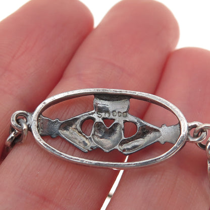 Solvar 925 Sterling Silver Vintage Irish Claddagh Link Oxidized Bracelet 7"