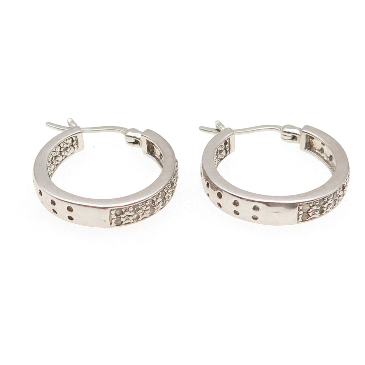 DEE BERKLE 925 Sterling Silver Real Round-Cut Diamond In & Out Hoop Earrings