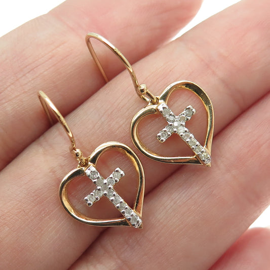 DBJ DEE BERKLE Sterling Silver Gold Plated Real Diamond Cross & Heart Earrings