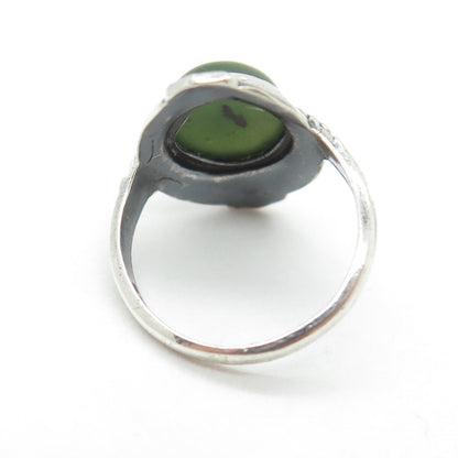 UNCAS 925 Sterling Silver Antique USA Real Jade & Marcasite Gem Ring Size 3.25