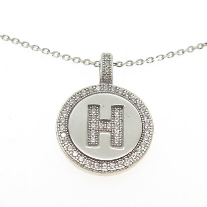 925 Sterling Silver Italy Pave C Z Letter "H" Initial Cable Chain Necklace 16"