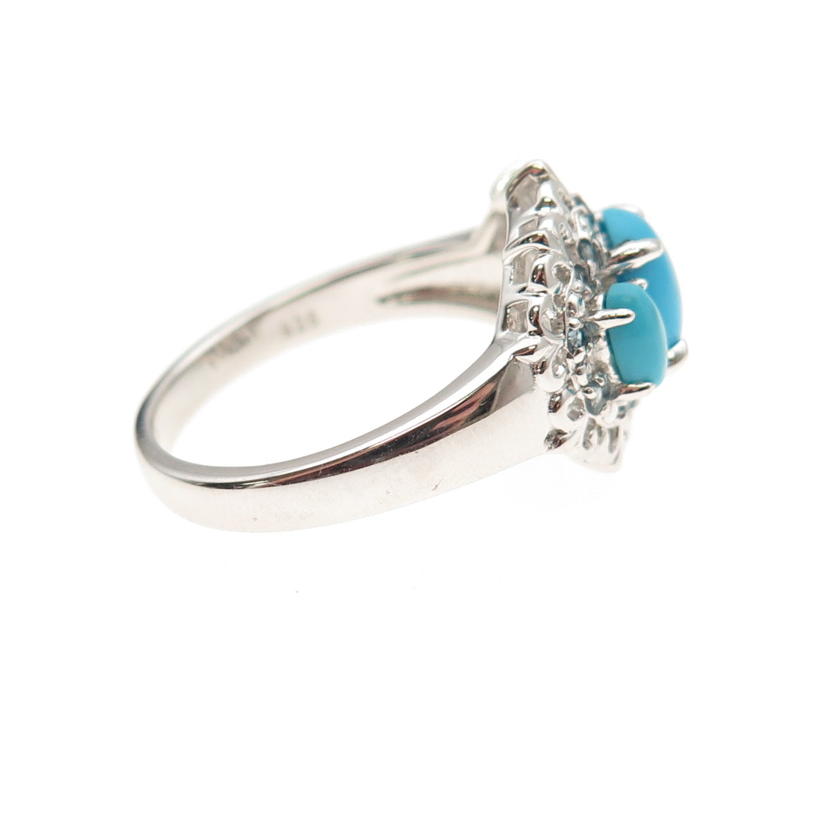 925 Sterling Silver Real Sleeping Beauty Turquoise & Blue Topaz Ring Size 8.25