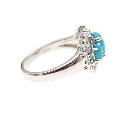 925 Sterling Silver Real Sleeping Beauty Turquoise & Blue Topaz Ring Size 8.25