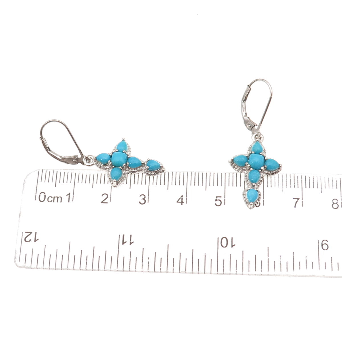 Chuck Clemency 925 Sterling Sleeping Beauty Turquoise White Topaz Cross Earrings