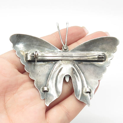 925 Sterling Silver Vintage Mexico Real Turquoise Gem Butterfly Pin Brooch