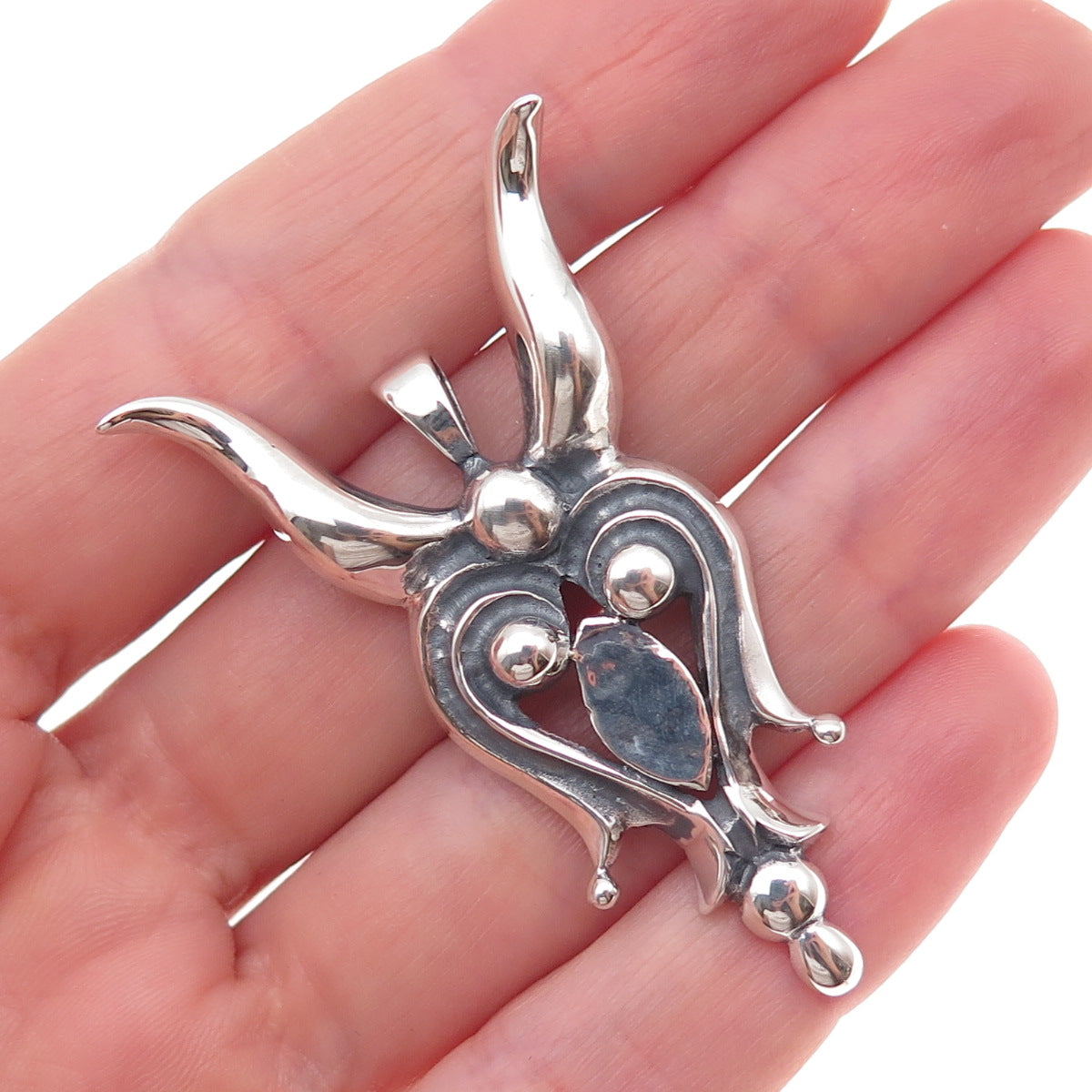 950 Silver Vintage Evil Heart Modernist Oxidized Pendant