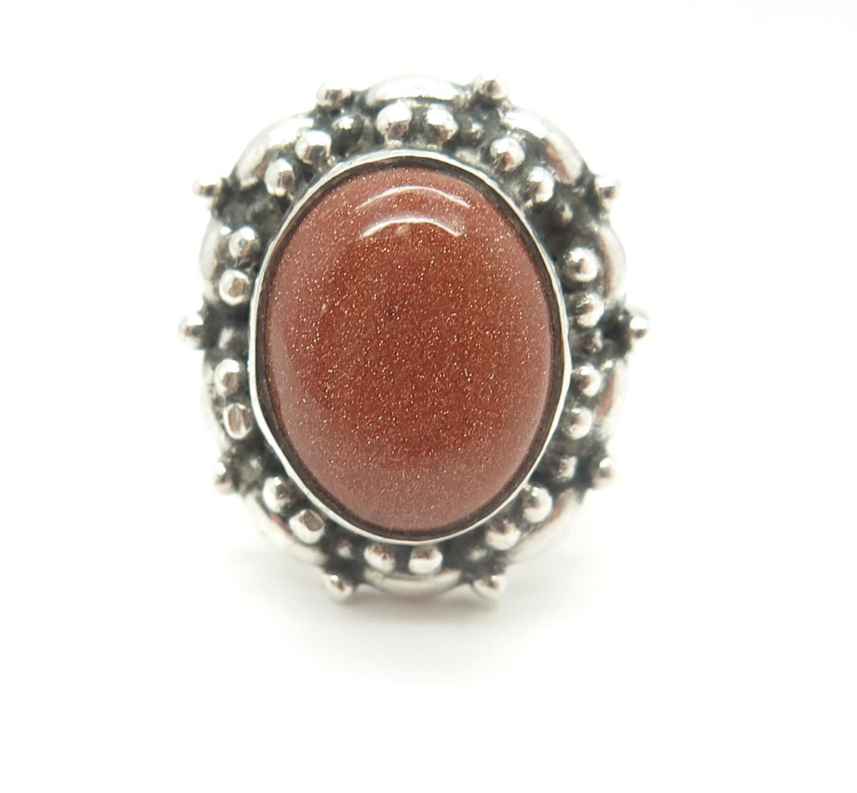 925 Sterling Silver Vintage Real Goldstone Gem Ethnic Ring Size 7.75