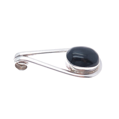 925 Sterling Silver Vintage Real Black Onyx Modernist Teardrop Slide Pendant