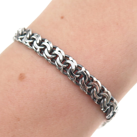 925 Sterling Silver Vintage Oxidized Bismark Link Bracelet 8.75"