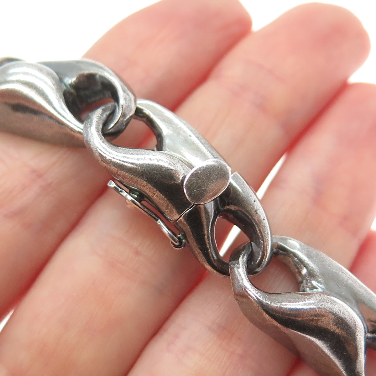 KRYPELL 925 Sterling Silver Vintage Modernist Anchor Link Oxidized Bracelet 6.5"