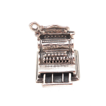 925 Sterling Silver Antique Art Deco Cash Register Oxidized 3D Charm Pendant