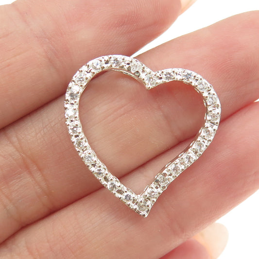 925 Sterling Silver Round-Cut Shaped C Z Open Heart Slide Pendant