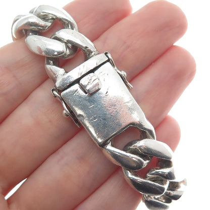 925 Sterling Silver Vintage Solid 99.6g. Cuban Link Bracelet 8"