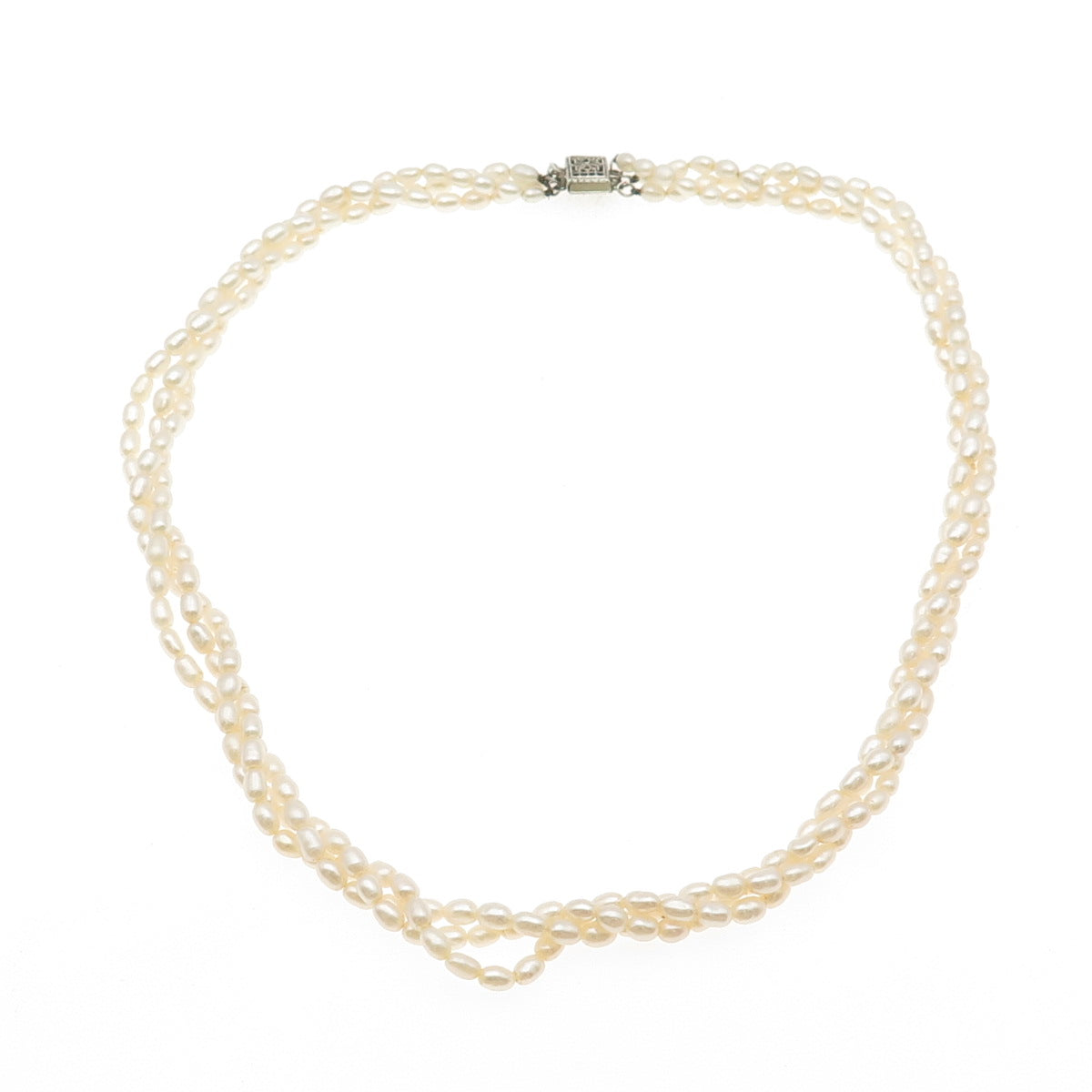 925 Sterling Antique Art Deco Real Baroque Pearl 3-Strand Beaded Necklace 16"