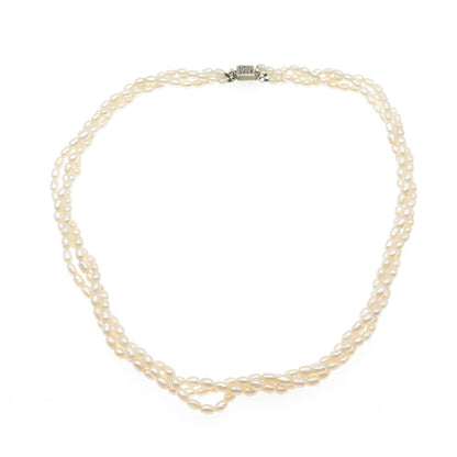 925 Sterling Antique Art Deco Real Baroque Pearl 3-Strand Beaded Necklace 16"