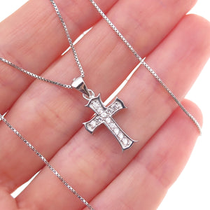 925 Sterling Silver Round-Cut C Z Cross Box Chain Necklace 18"