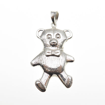 925 Sterling Silver Vintage Teddy Bear Oxidized Pendant