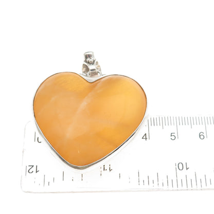 Sajen 925 Sterling Vintage Real Calcite Mystic Quartz Heart Large 36.4g Pendant
