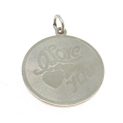 DANECRAFT 925 Sterling Silver Vintage "I Love You" Round Pendant