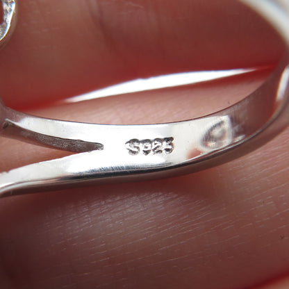 925 Sterling Silver Real Round & Heart-Cut Blue Topaz Bypass Ring Size 6