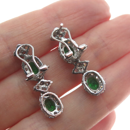 AMC Jewelry 925 Sterling Silver Green & White C Z Bohemian Dangling Earrings