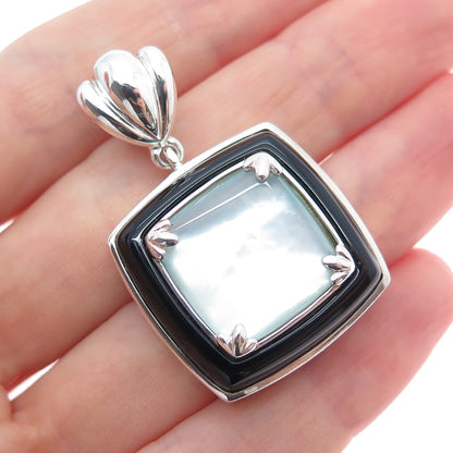 WHITNEY KELLY 925 Sterling Silver Vintage Real MOP & Black Onyx Charm Pendant