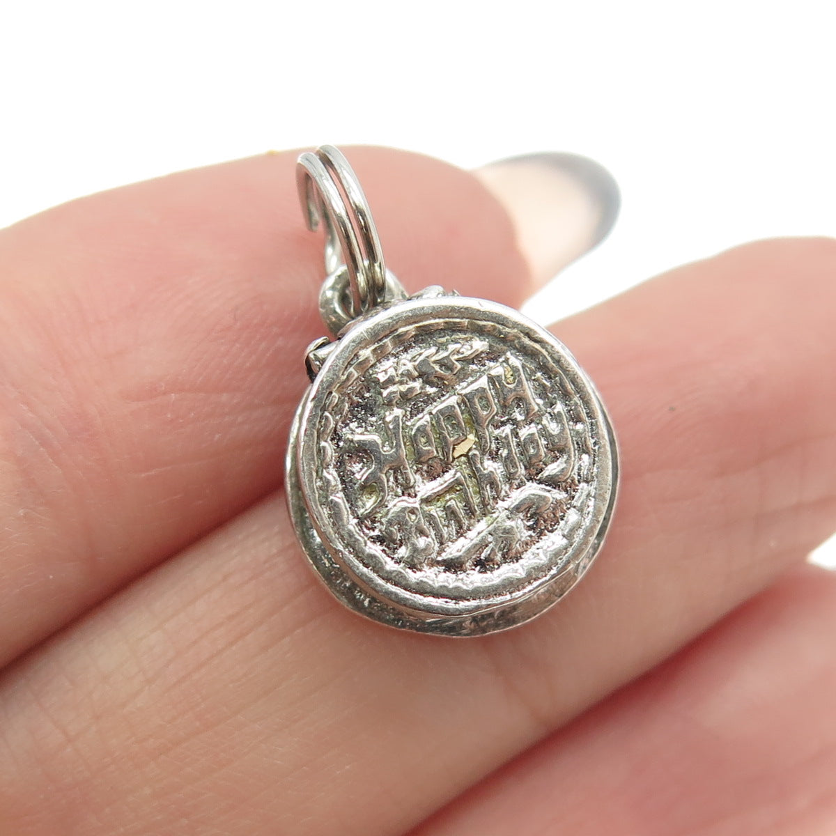 925 Sterling Silver Vintage "Happy Birthday" Cake Locket Charm Pendant