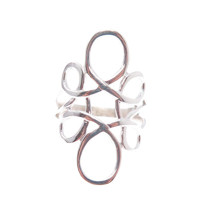 925 Sterling Silver Vintage Modernist Flower Ring Size 6.5